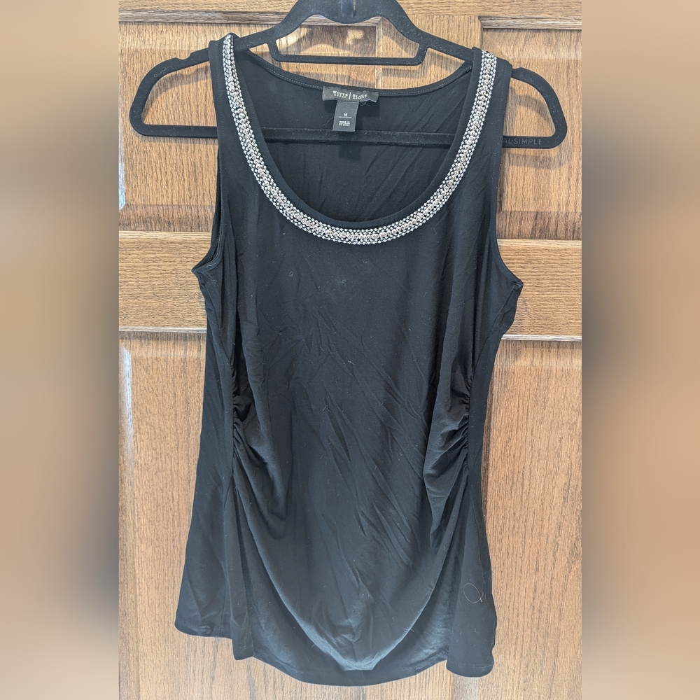White House Black Market Black Beaded Neckline Tank Top Size Medium